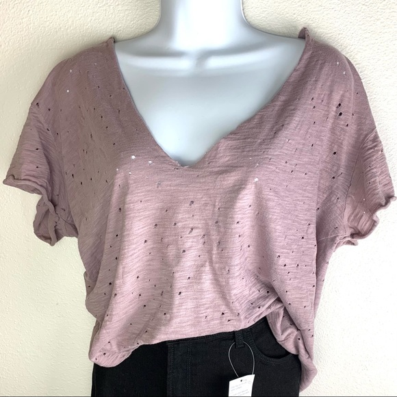Gilded Intent dusty purple raw edge ripped boxy tee L - Picture 5 of 5